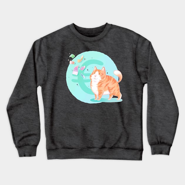 Euro-cat (version with turquoise background) Crewneck Sweatshirt by LilianaTikage